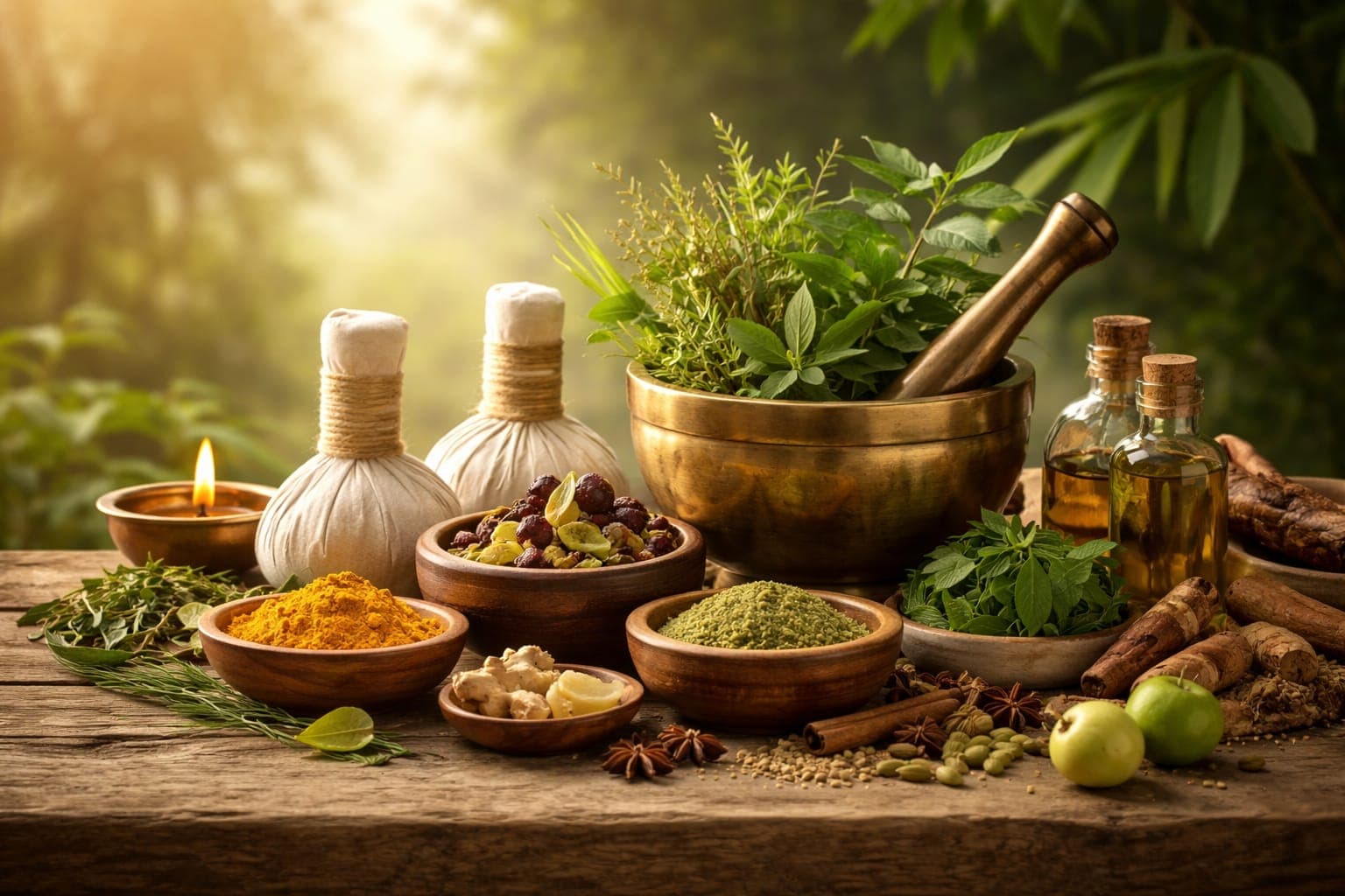 Ayurvedic herbs and natural healing elements